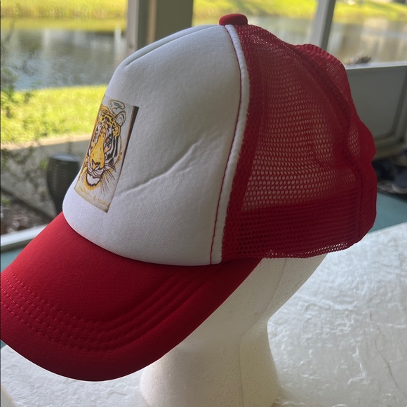Red, White Tiger Art Trucker Hat by Author of A Voice From The White Horse book. - Picture 5 of 6